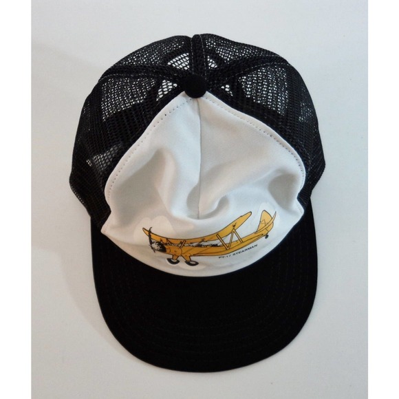 PT-17 Stearman Biplane Airplane Snap Back Trucker Hat Cap Mesh Yellow and Black - Picture 6 of 11